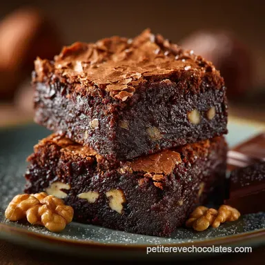 Recette Brownies aux noix et chocolat Le Fudgy Ultime et sa Cro&ucirc;te Craquel&eacute;e Fiche recette