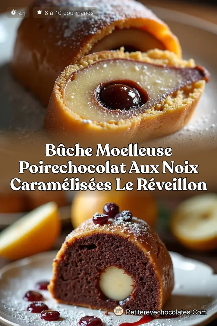 Bûche Moelleuse PoireChocolat aux Noix Caramélisées Le Réveillon
