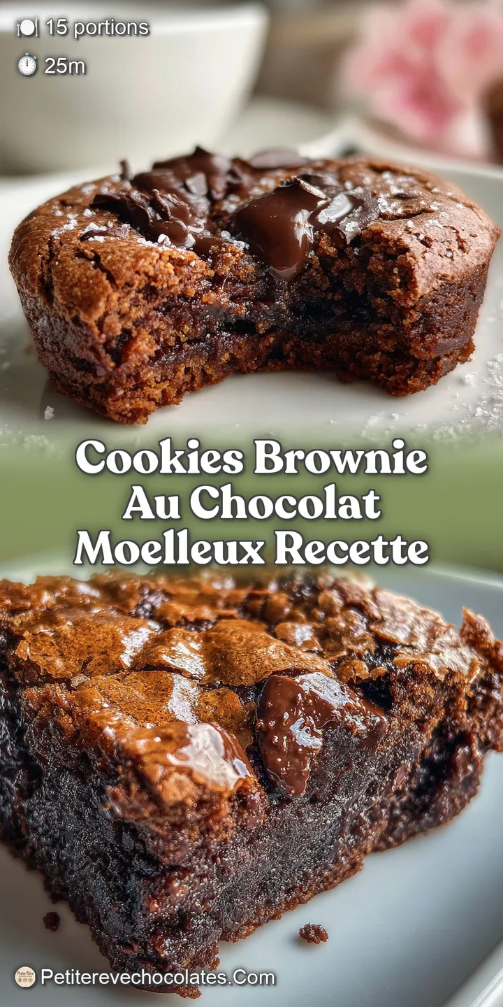 Close-up of a decadent brownie cookie revealing a soft, gooey interior and a crisp, slightly shiny surface.