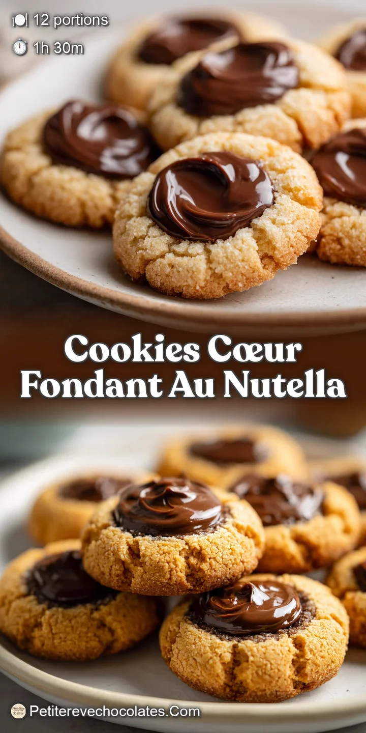 Close-up of a warm cookie with a river of melted Nutella flowing from its heart, rich chocolate and toasted edges visible.