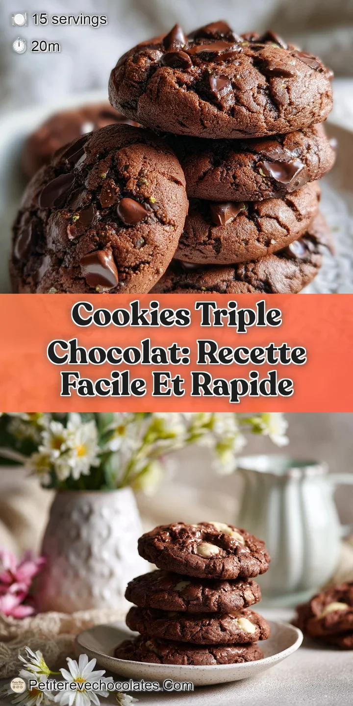 Close-up: A rich, triple chocolate cookie with molten pools of chocolate, hinting at its warm, soft, and decadent center.