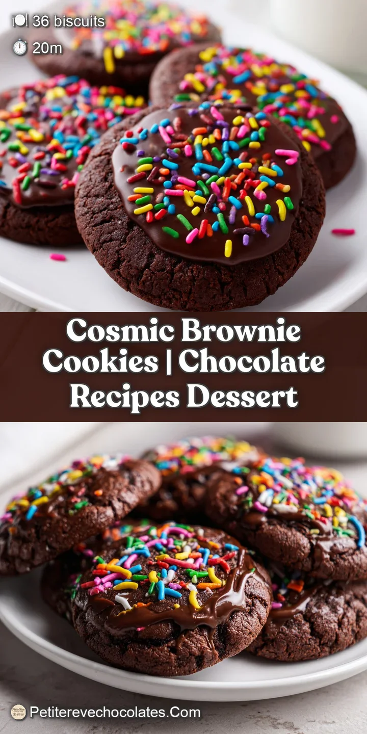 Zoom sur la surface craquel&eacute;e d'un biscuit chocolat&eacute; riche, orn&eacute;e de perles de sucre aux couleurs &eacute;clatantes.