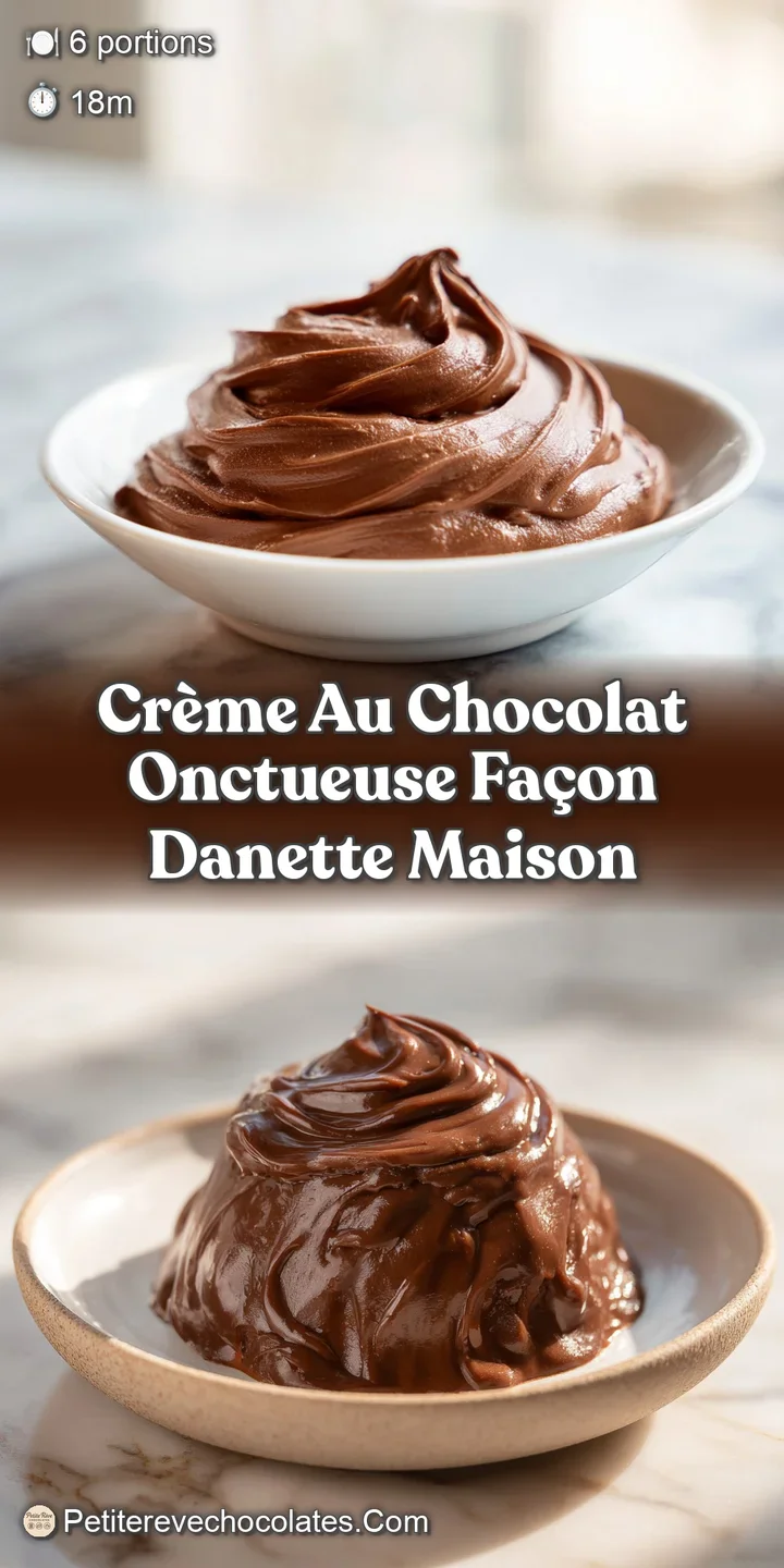 Intense, glossy dark chocolate cream dessert. The surface reflects light, promising a decadent, velvety smooth indulgence....