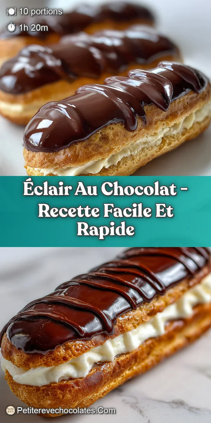 Close-up reveals airy, light eclair filled with luscious cream and drizzled with glossy, dark chocolate. A tempting, indul...
