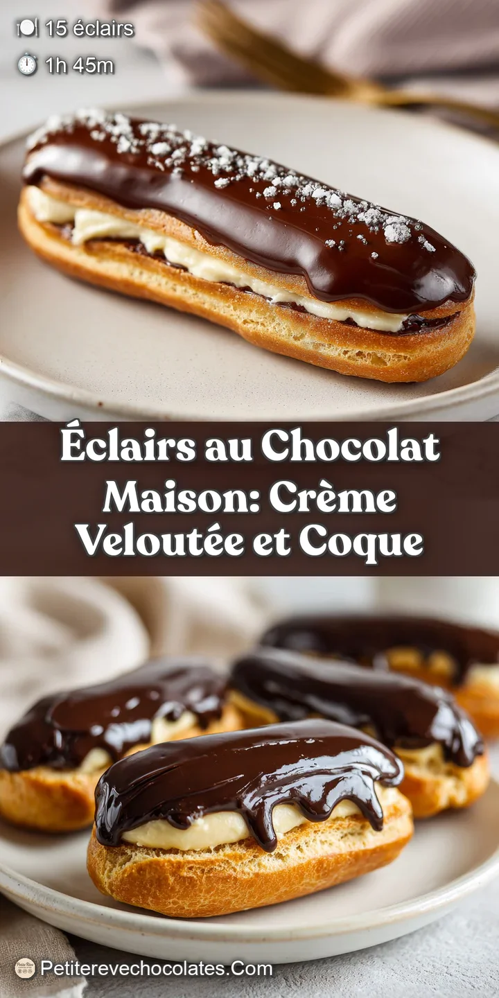 Close-up of a chocolate &eacute;clair: a crisp, golden pastry filled with luscious cream, topped with shiny, dark chocolate icing...