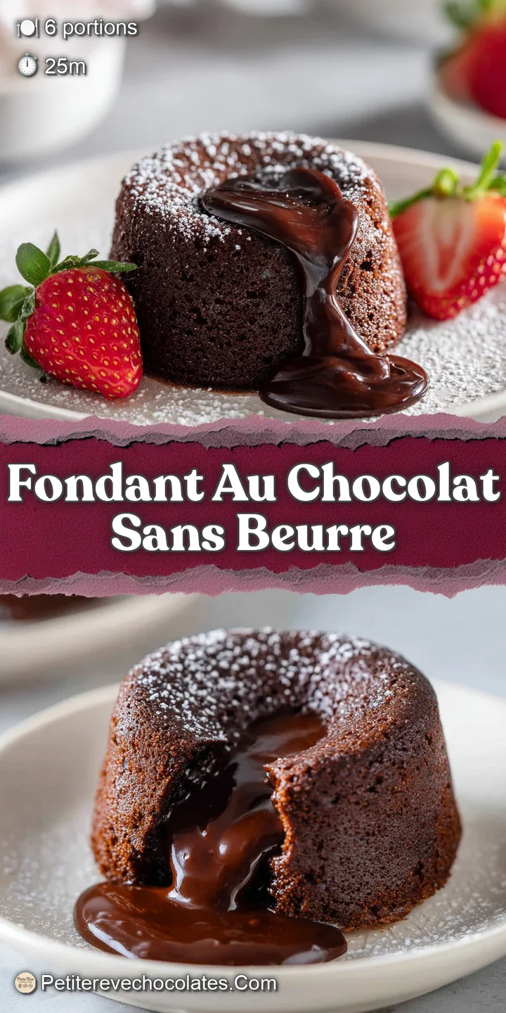 Close-up of a rich, dark chocolate cake with a crack in the top, revealing a gooey, molten chocolate center.