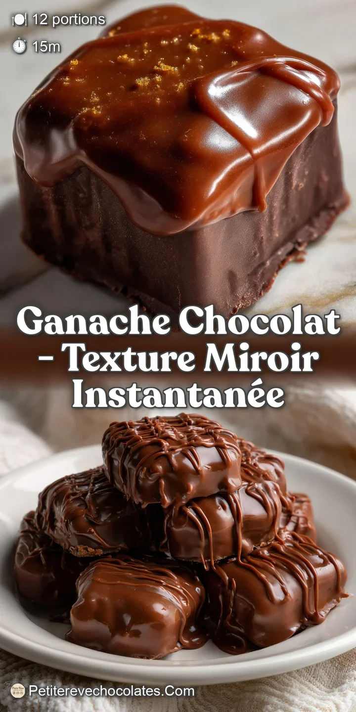 Close-up of a rich, flowing ganache, showing a swirl of dark chocolate, capturing a hint of the velvety texture and decade...