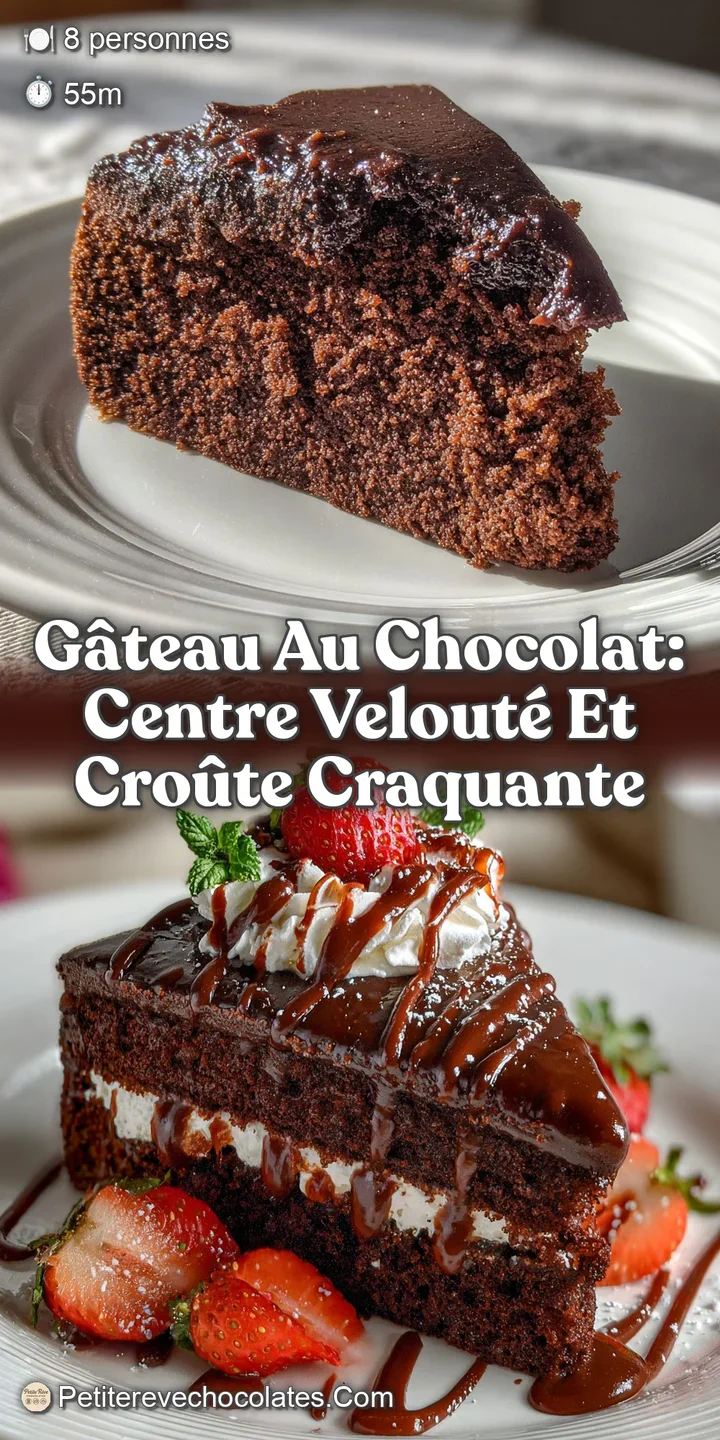 Close-up view of a fudgy chocolate cake interior; glistening, rich, and soft. Dark chocolate crust provides a textured con...