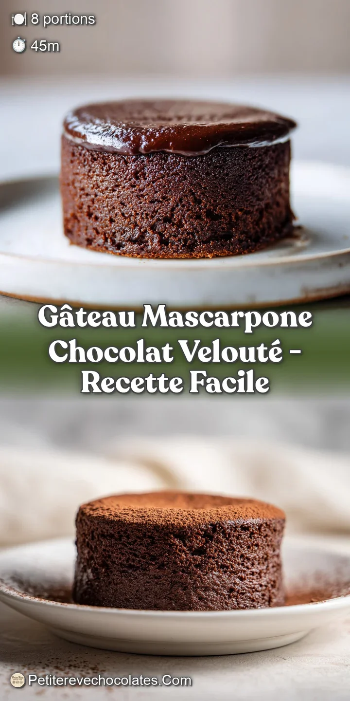 Close-up: deeply colored chocolate mascarpone cake. Notice the delicate crumb and creamy layers. Intense cocoa aroma visua...