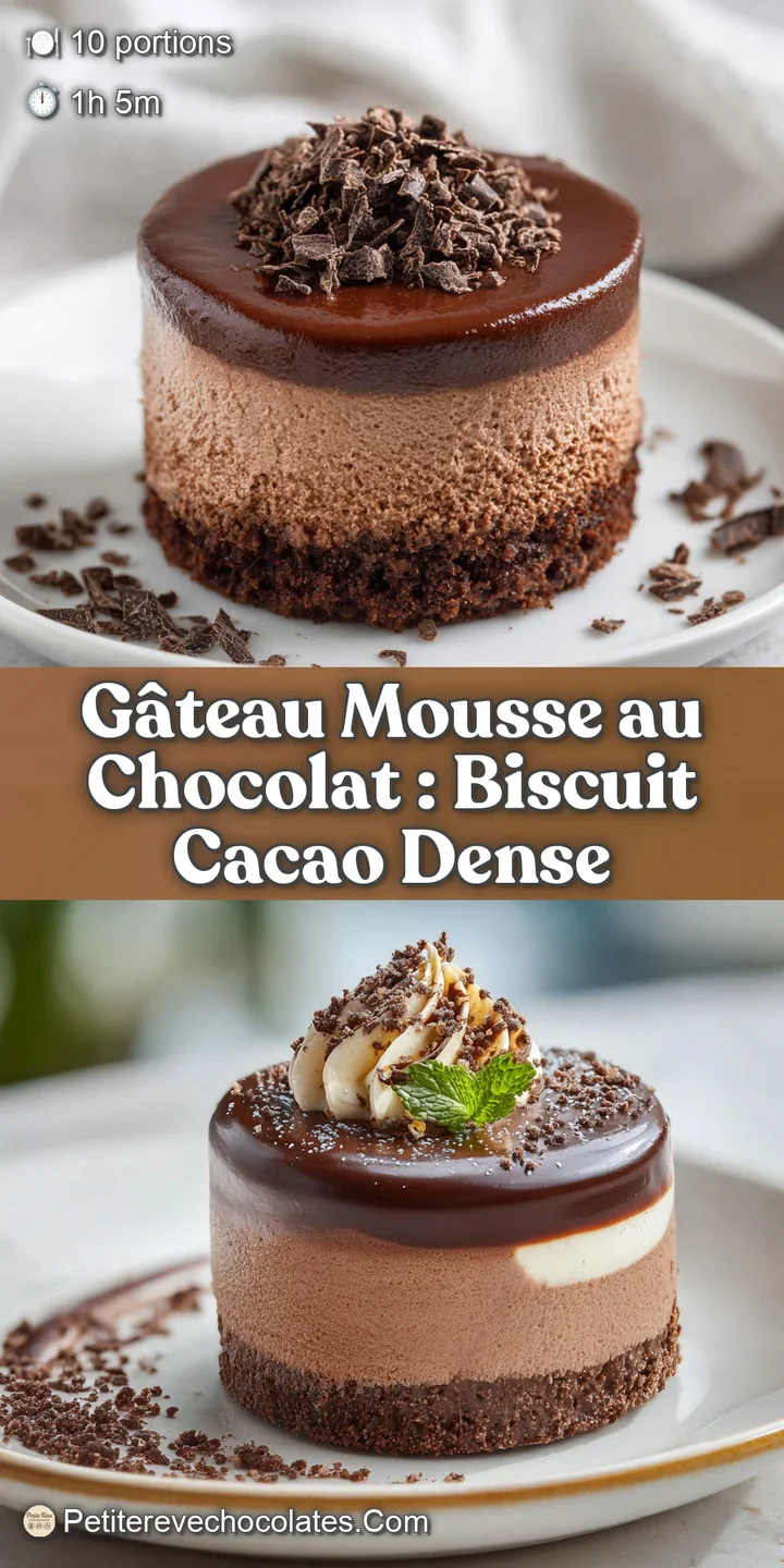 Rich, decadent chocolate mousse, intensely dark and velvety, with delicate cocoa powder dusting and soft peaks.