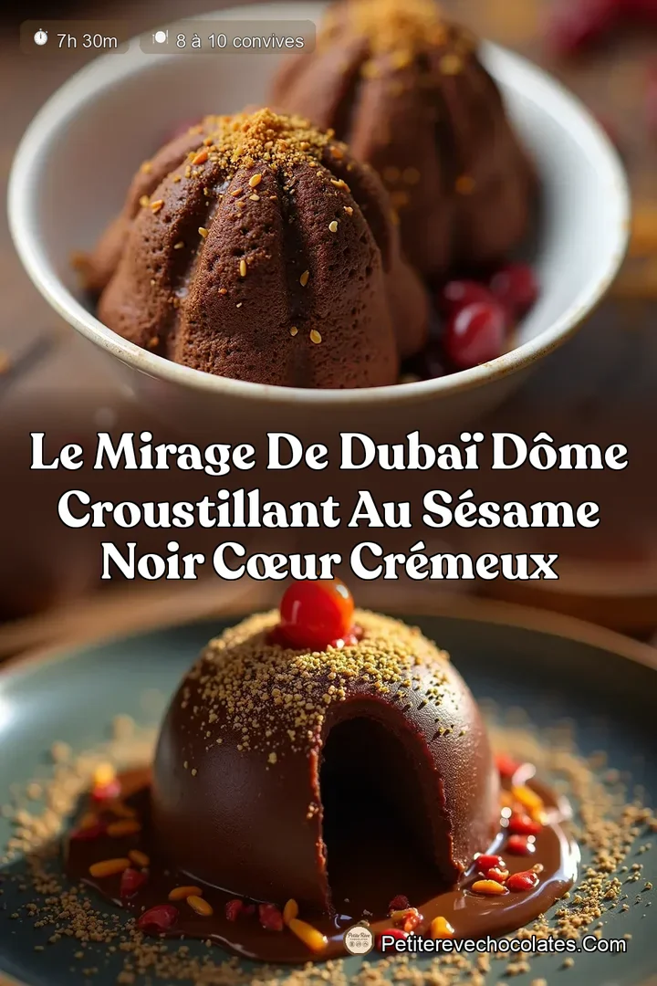 Le Mirage de Dubaï Dôme Croustillant au Sésame Noir Cœur Crémeux