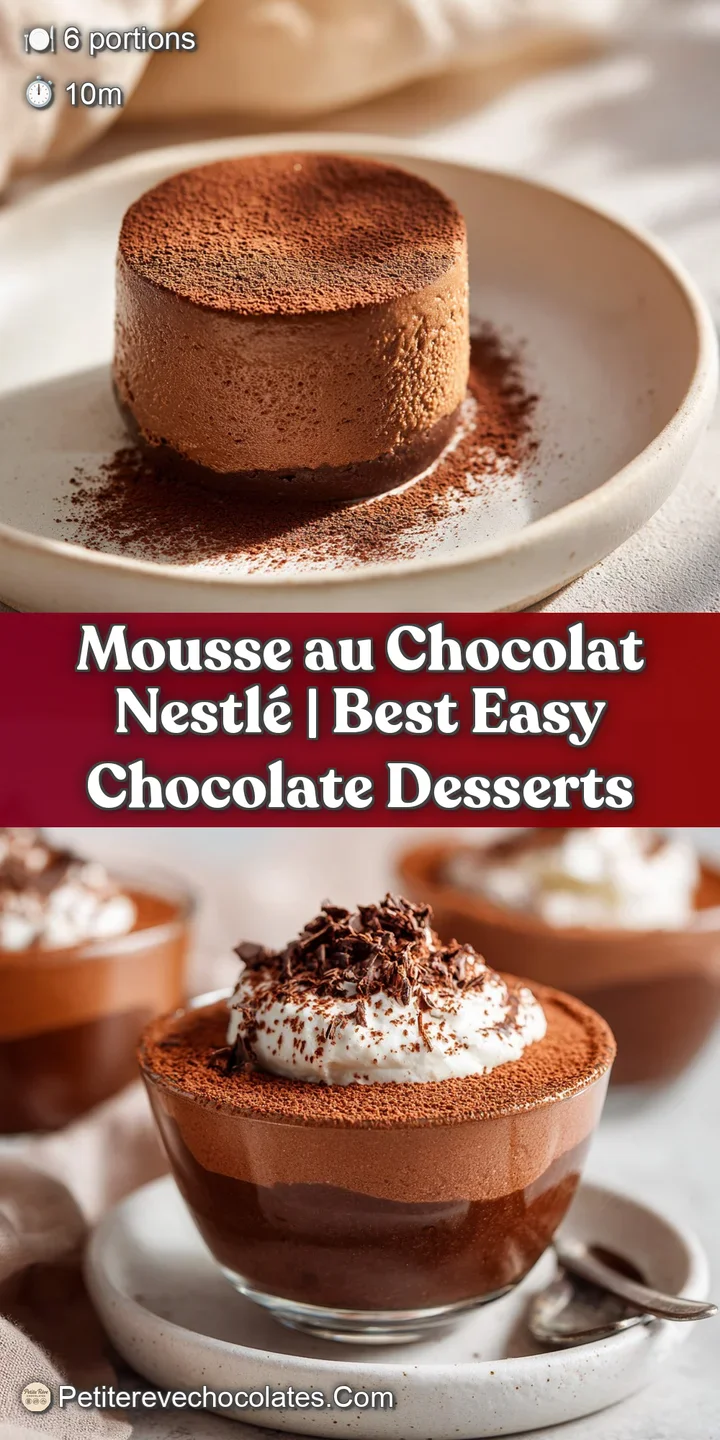 Close-up of a spoon scooping airy, glossy chocolate mousse, revealing its delicate texture.