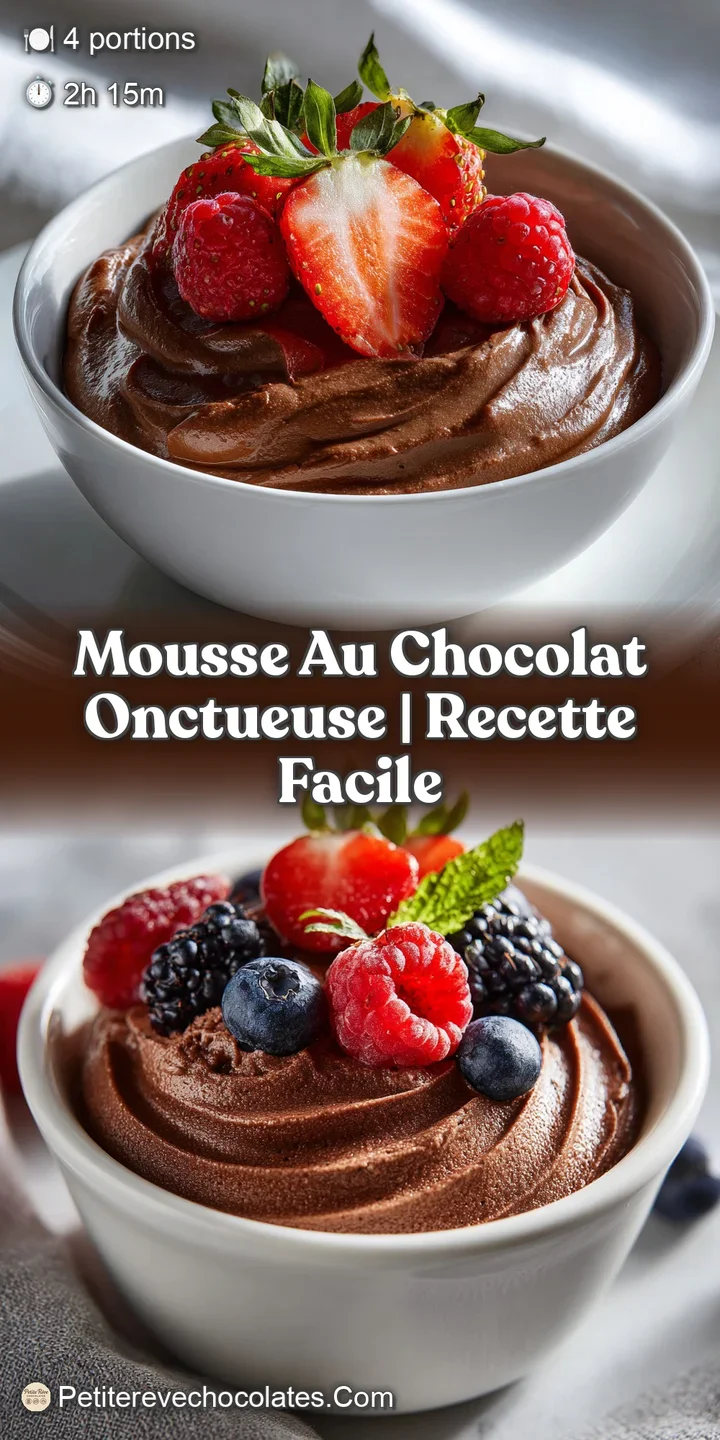 Close-up of decadent dark chocolate mousse, highlighting the velvety smooth surface and airy bubbles. Rich, intense color.