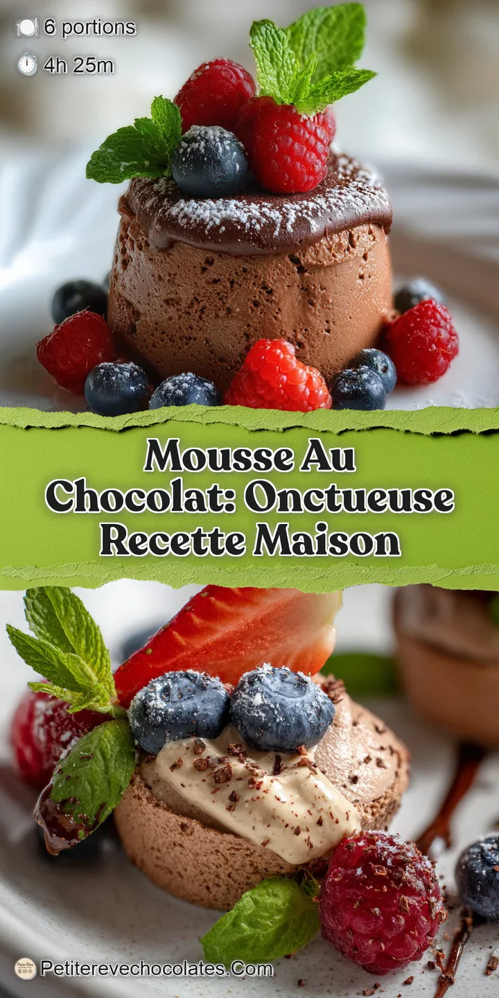 Intense, glossy close-up reveals the smooth, light texture of dark chocolate mousse, promising a decadent, melt-in-your-mo...