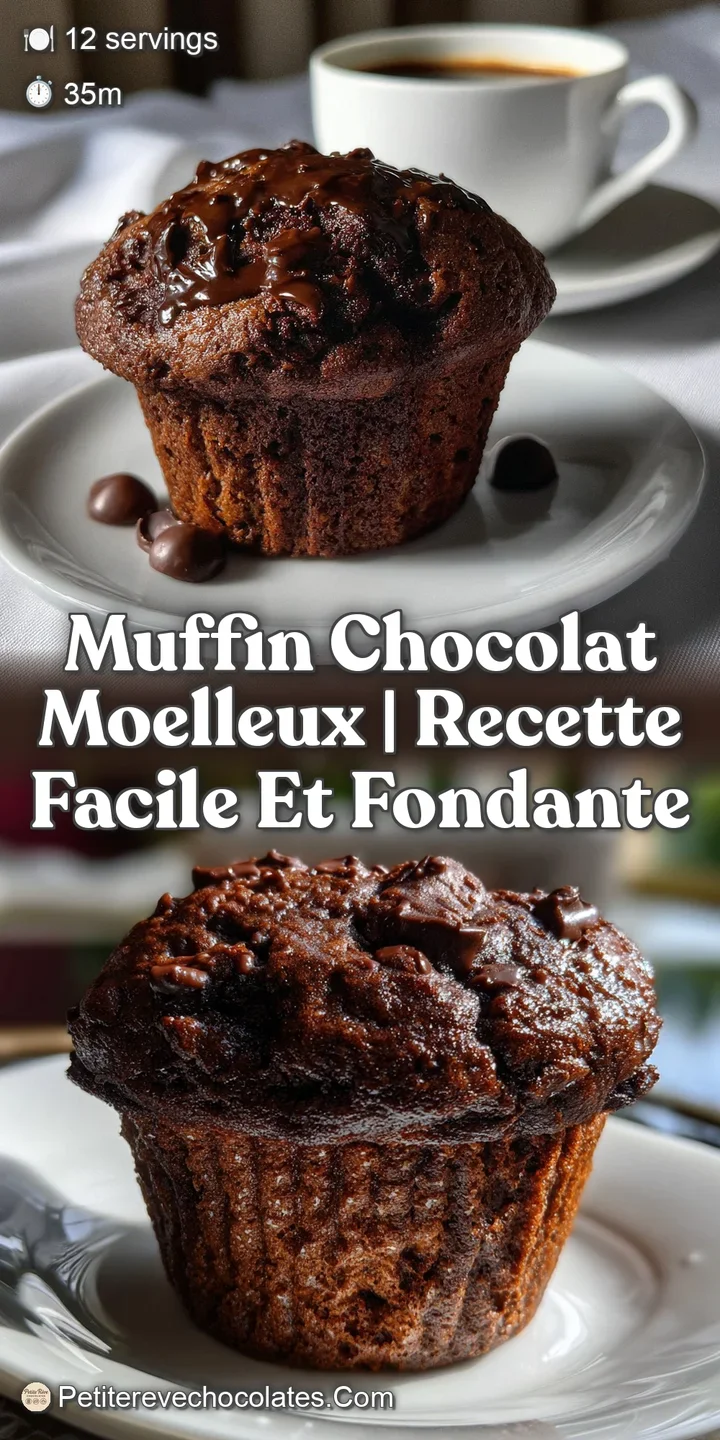 A close-up of a muffin with a perfectly risen top. Dark, moist crumb with pockets of melted chocolate create an inviting t...