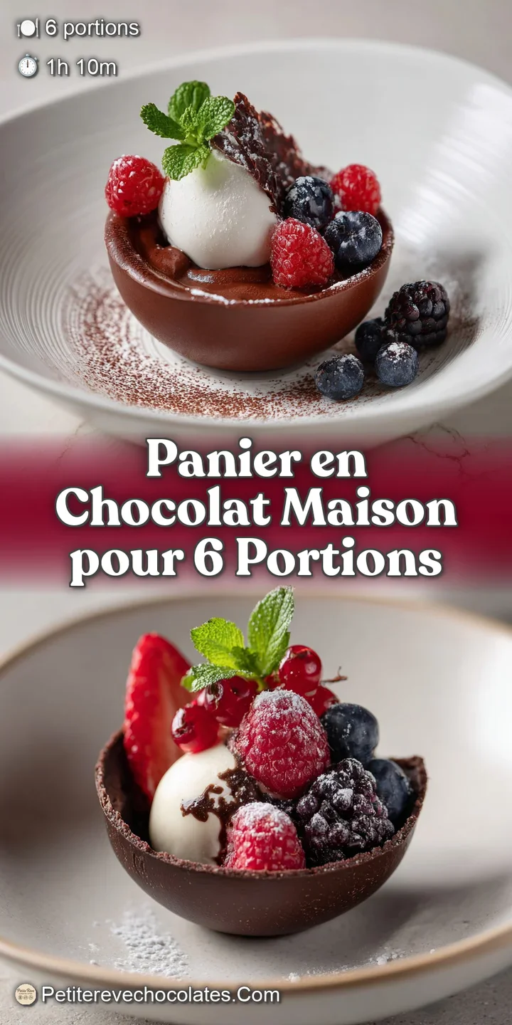 Close-up of a rich chocolate basket overflowing with fresh, juicy berries and light, airy whipped cream. A tempting treat.