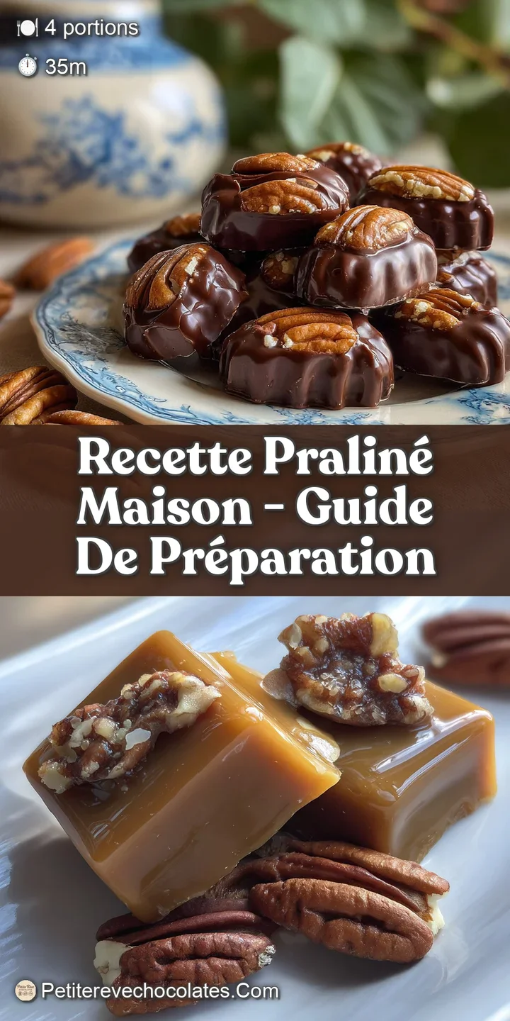 Close-up reveals praline's shimmering surface and fine almond fragments, promising a rich, melt-in-your-mouth experience.