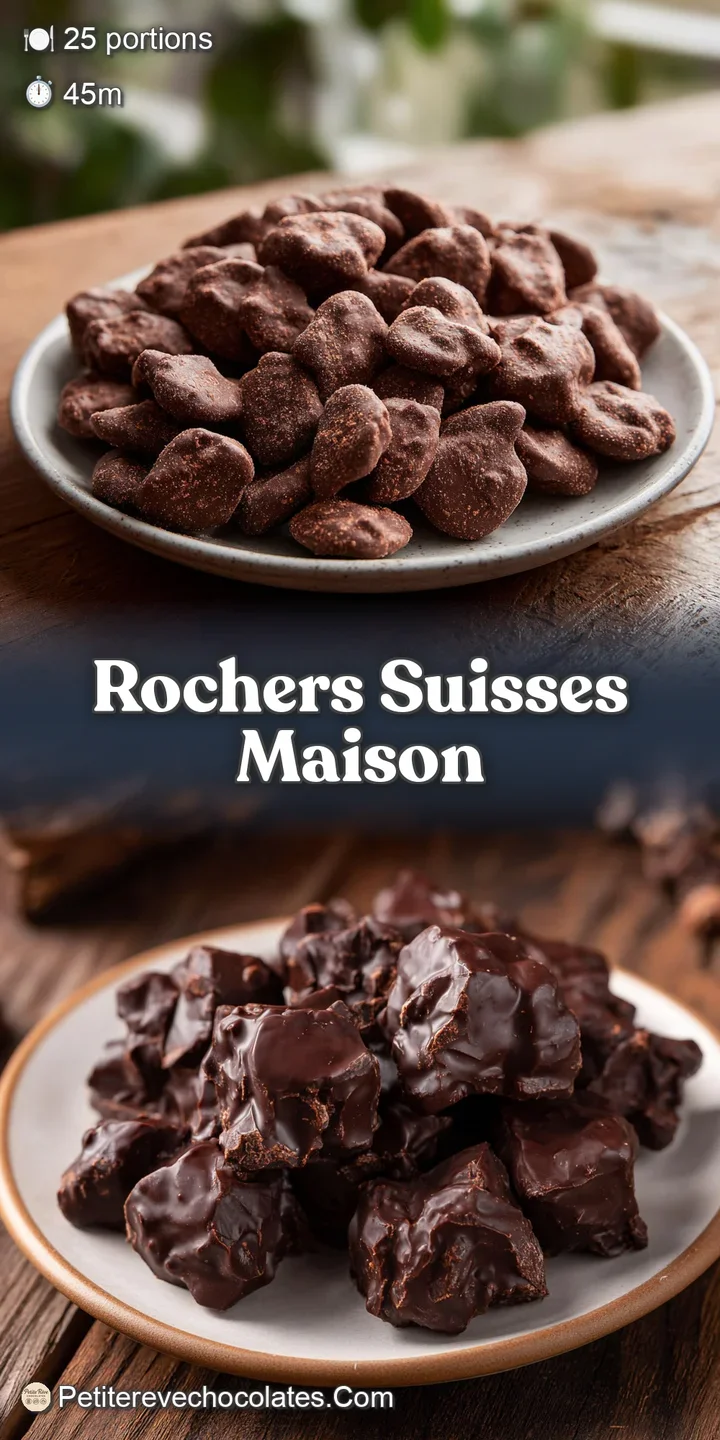 Close-up of a Rocher Suisse reveals its crackled surface and powdered sugar coating, hints of a creamy interior visible.