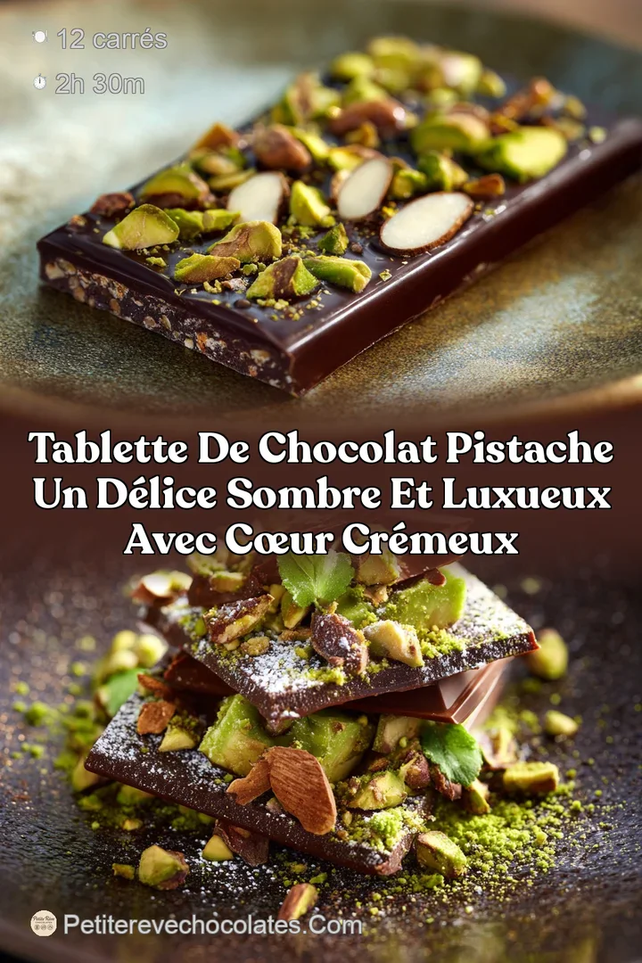 Tablette de chocolat pistache Un d&eacute;lice sombre et luxueux avec c&oelig;ur cr&eacute;meux