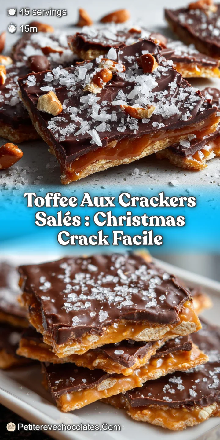 Close-up of toffee aux crackers, showing the textures of the melted chocolate, crunchy crackers, and shimmering sugar crys...