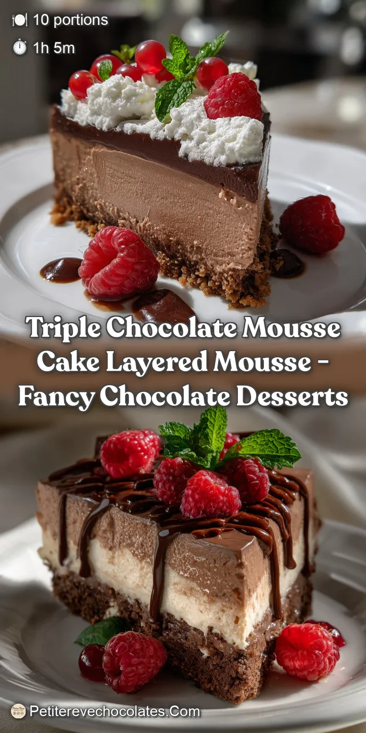 Close-up of a decadent chocolate mousse cake slice. Rich, dark chocolate layers with a smooth, velvety texture, ready to b...