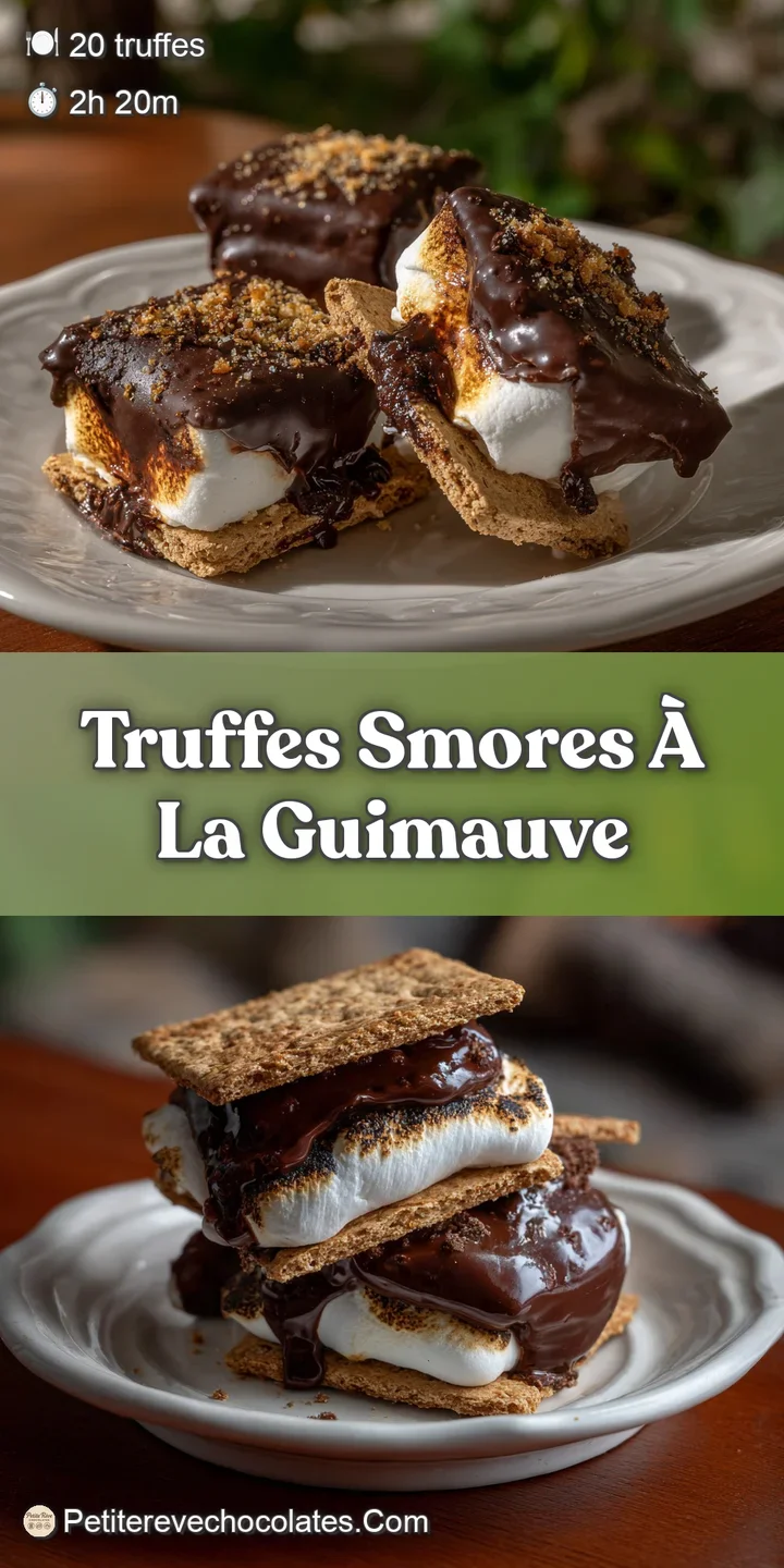 Close-up of a s'mores truffle revealing gooey marshmallow center and decadent chocolate coating; tempting, sweet treat.