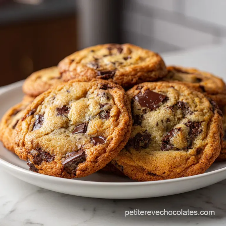 Chocolate biscuits stacked artfully on a white plate, a dusting of sugar, with a rich, melty chocolate center peeking out.