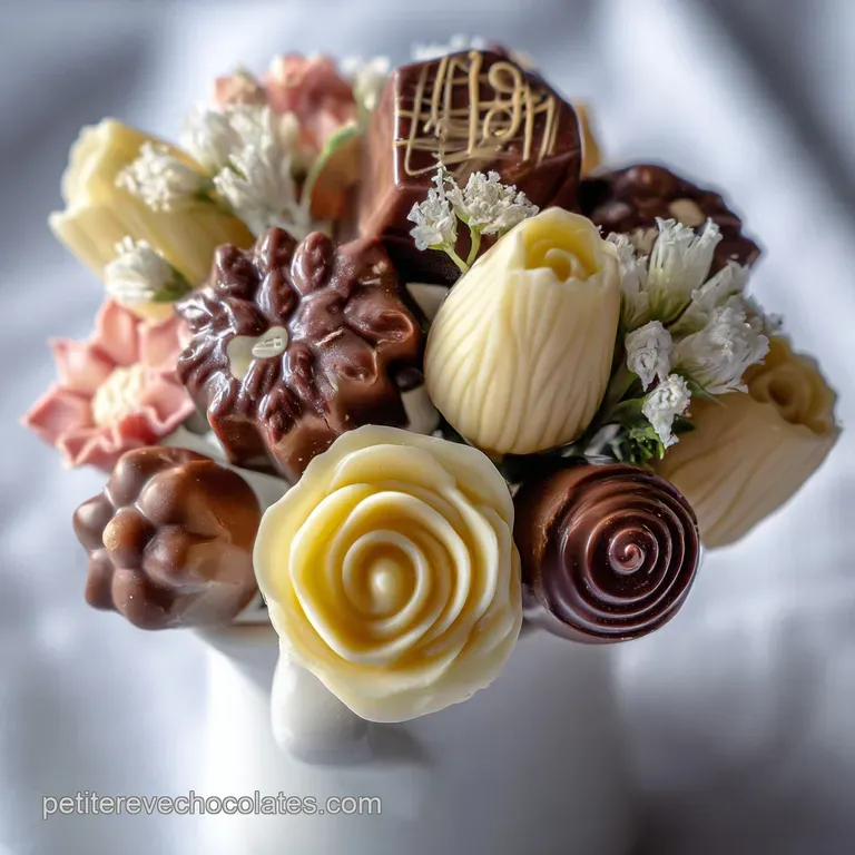 Elegant dessert plate featuring a dark chocolate flower with glistening ganache, surrounded by a scattering of fresh raspb...
