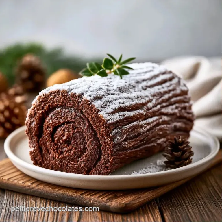 Part de dessert au cacao r&eacute;v&eacute;lant un c&oelig;ur mousseux, pos&eacute;e sur porcelaine avec un nappage brillant et onctueux.