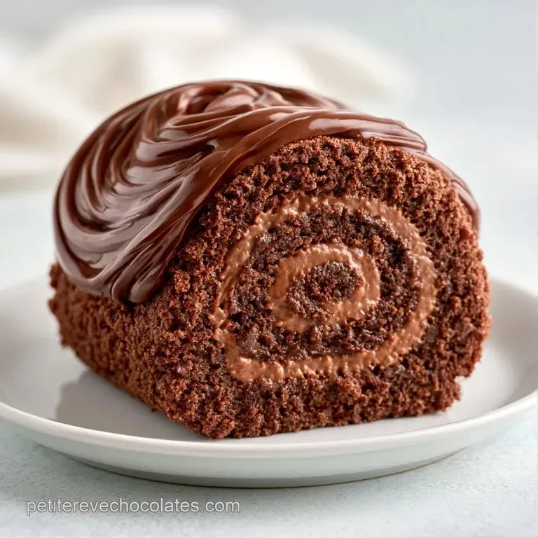 Tranche de dessert chocolat&eacute;e pos&eacute;e sur une assiette blanche, d&eacute;cor&eacute;e d'une baie rouge et d'un filet de sauce brillante.