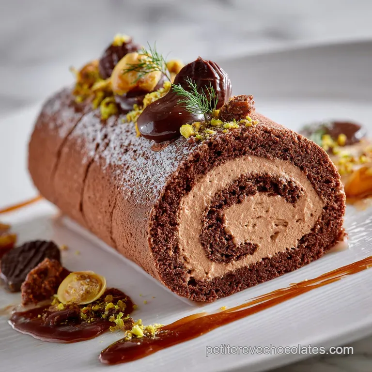 La B&ucirc;che Au Chocolat Fondante L&eacute;l&eacute;gance A&eacute;rienne Du R&eacute;veillon presentation