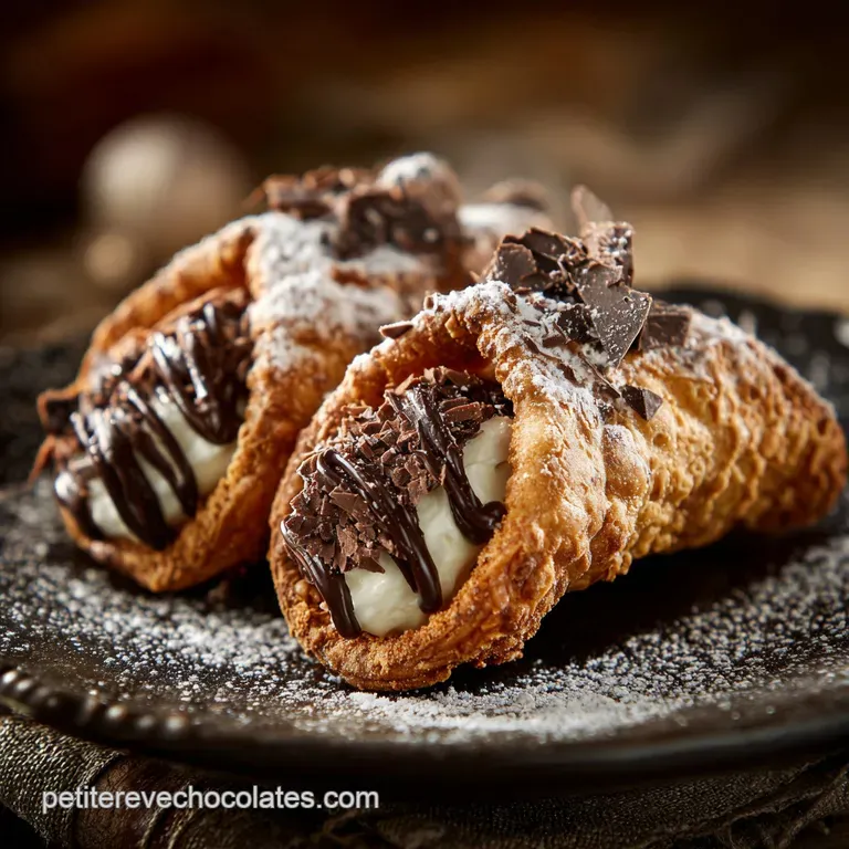Cannoli au chocolat : La recette de chef pour une coque croustillante et une crème Ricotta presentation