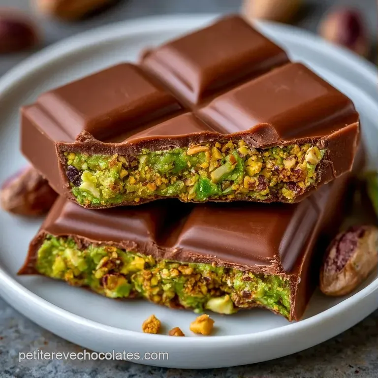 Carr&eacute;s de chocolat brillants pos&eacute;s d&eacute;licatement, r&eacute;v&eacute;lant un centre vert tendre et textur&eacute; sur un fond &eacute;pur&eacute;.