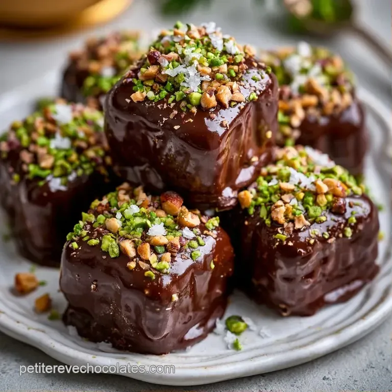 Assortiment de pralines chocolat&eacute;es sur une assiette blanche &eacute;pur&eacute;e, d&eacute;cor&eacute;es de fines feuilles d'or et de cannelle.