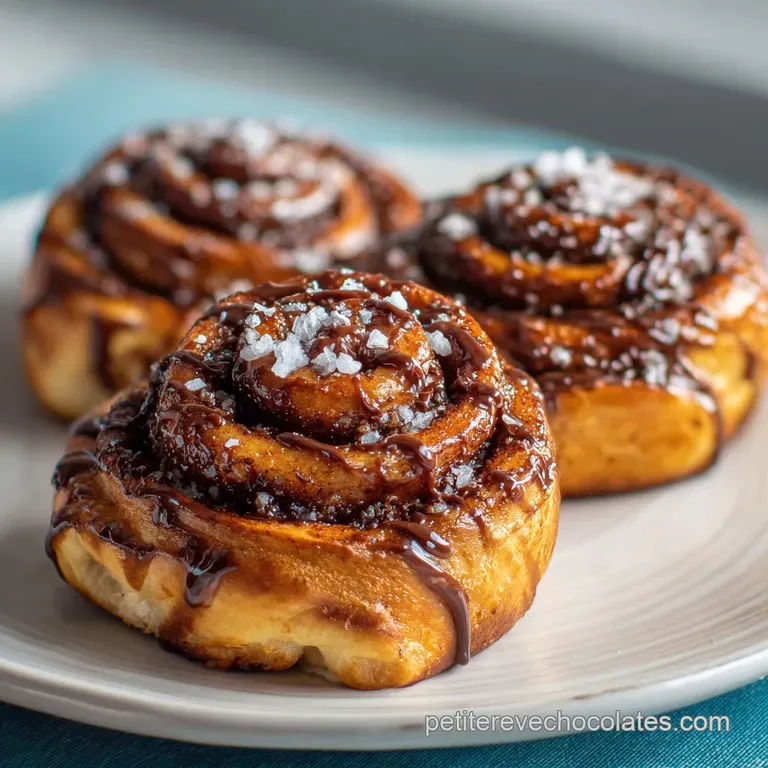 A perfectly plated vegan chocolate cinnamon roll, showcasing flaky layers and gooey chocolate, dusted with powdered sugar ...