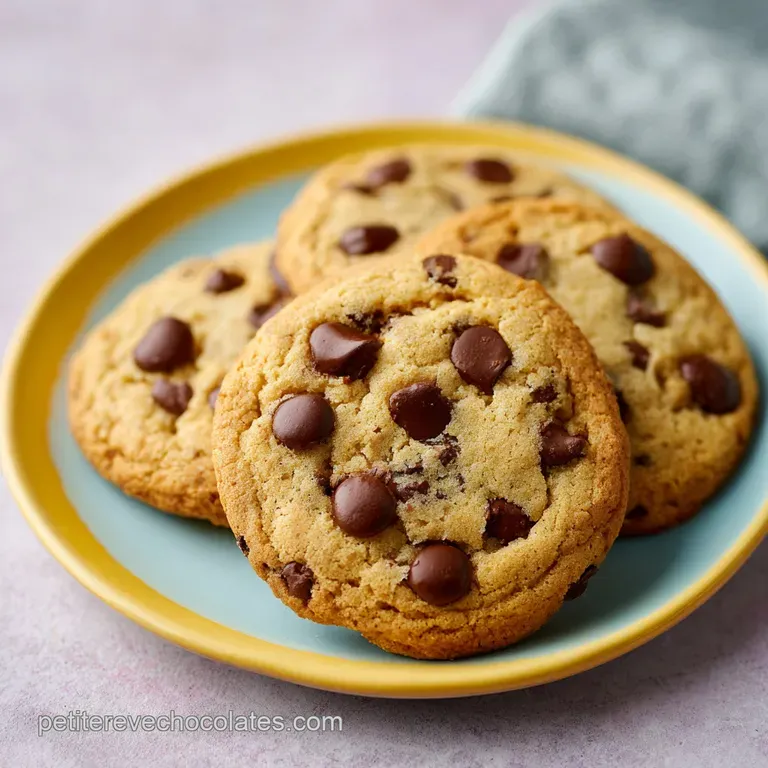 Stack of chocolate chip cookies, glistening with melted butter, beside a tall glass of milk; inviting and comforting dessert.