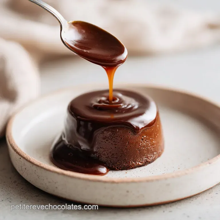 Elegant ramekin of dark chocolate cream topped with cocoa powder and delicate white flowers. Rich, decadent dessert.