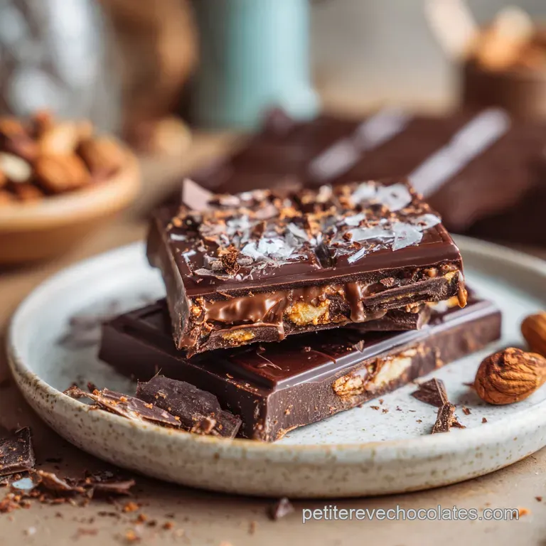 Elegant plate with golden, crisp chocolate dessert, a scattering of powdered sugar, and a vibrant red berry garnish.