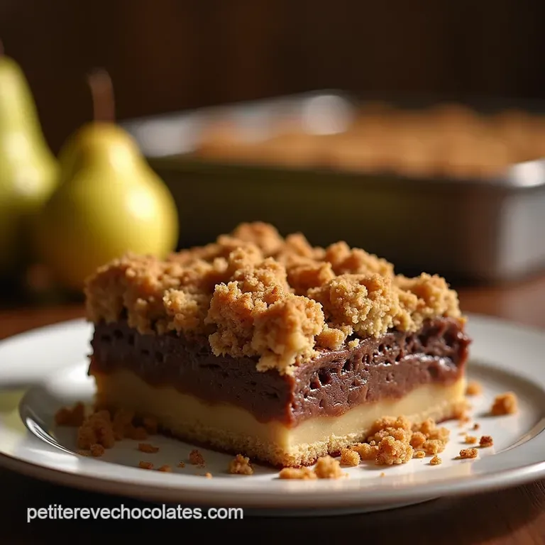 Le Crumble Bourgeois Poires Fondantes au Chocolat Noir et Crumble Amandine presentation