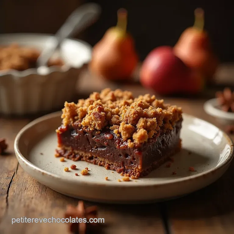 Crumble Moelleux Poires Épices Coque Croustillante au Cacao Intense presentation