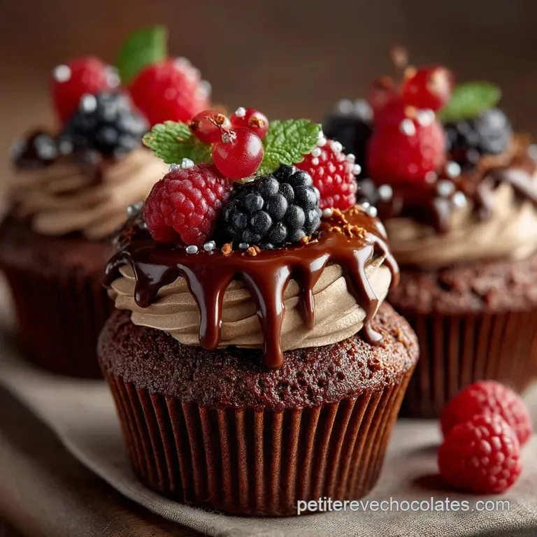 Les Cupcakes au Chocolat Noir Intense Glaçage Ganache Montée presentation