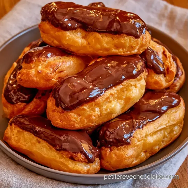 P&acirc;tisseries brunes luisantes dispos&eacute;es avec soin sur une assiette blanche, accompagn&eacute;es d'un coulis l&eacute;ger et frais.