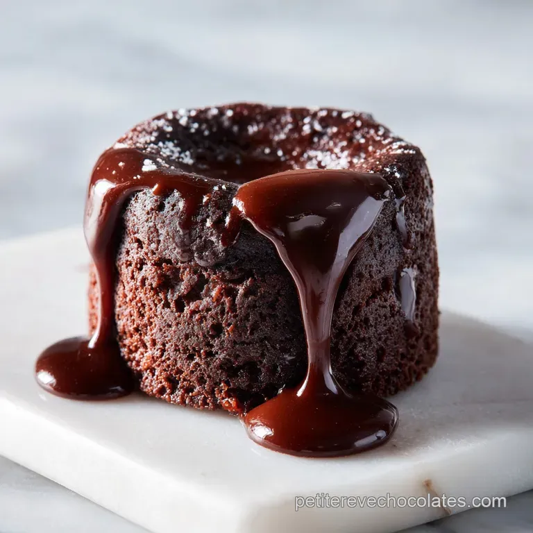 Rich, dark chocolate fondant with a delicate dusting of powdered sugar, artfully plated with a single raspberry.