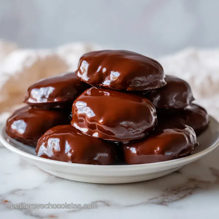 Elegant slice of chocolate-glazed cake, the shiny surface reflecting light; artfully plated with delicate chocolate shavin...
