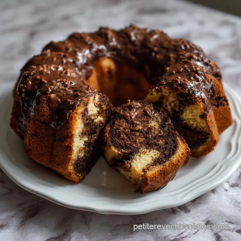 Elegant slice of marbled chocolate cake, showcasing a soft, velvety interior. The contrast of dark and light colors is stu...
