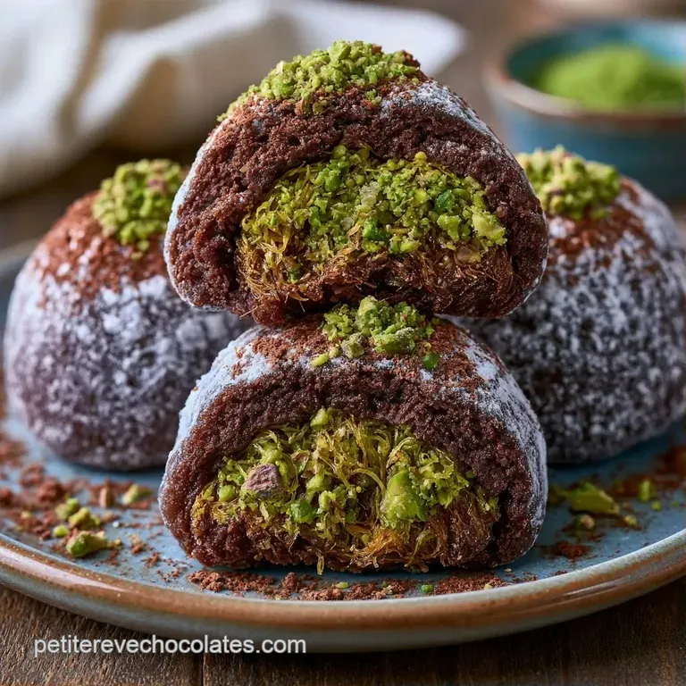 Mochi coup&eacute; en deux r&eacute;v&eacute;lant un c&oelig;ur vert vibrant et croquant, pos&eacute; d&eacute;licatement sur une assiette blanche &eacute;pur&eacute;e.