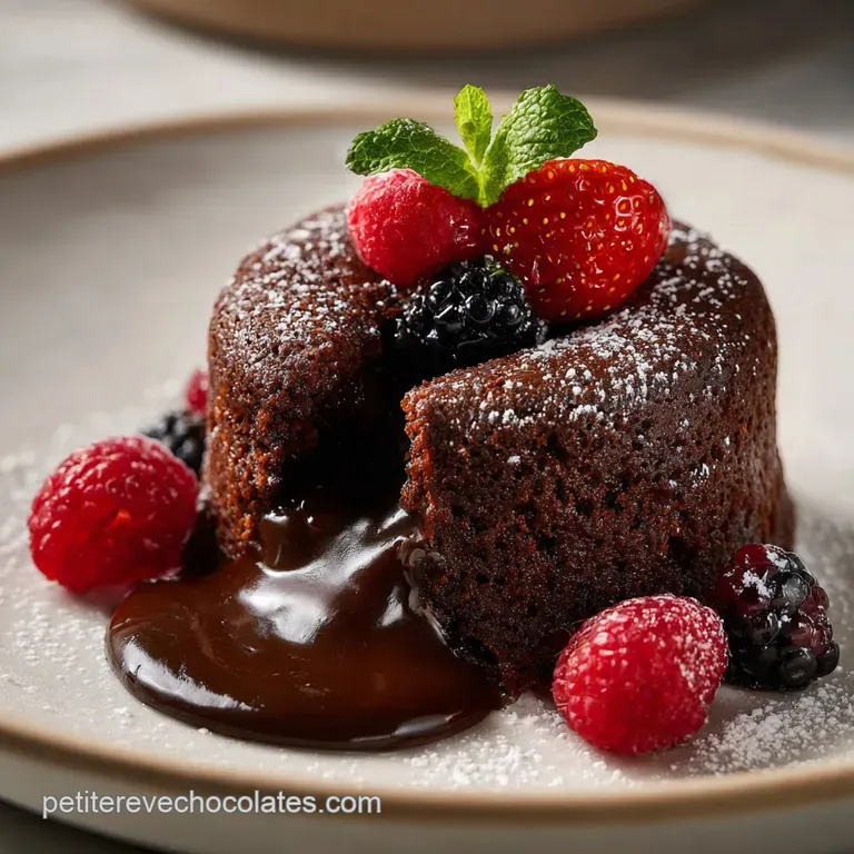 Rich chocolate cake served with a swirl of cream and a sprinkle of berries.