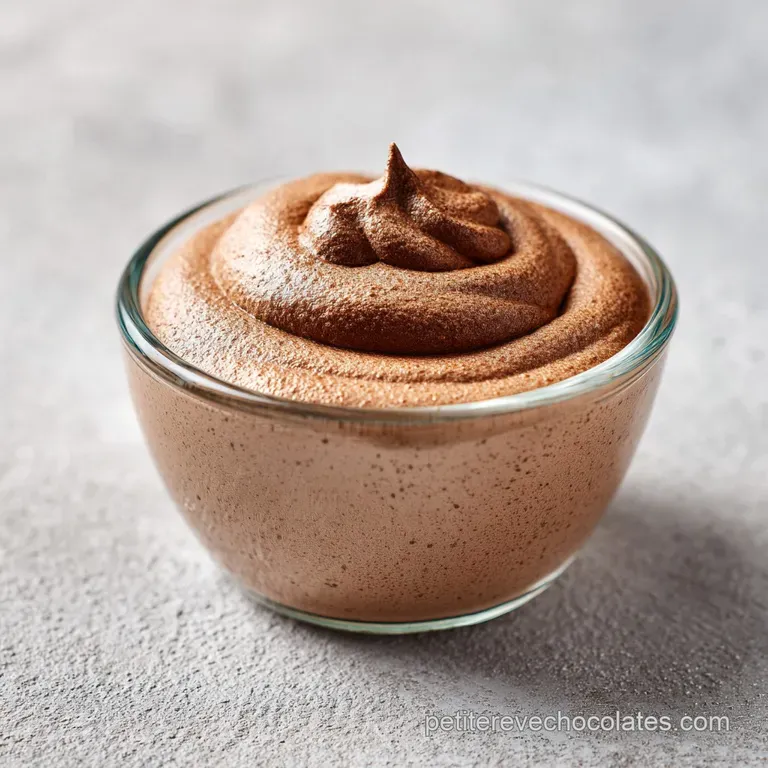 Cr&egrave;me marron onctueuse dans un verre transparent, surmont&eacute;e d'un nuage de chantilly blanche et d'une menthe fra&icirc;che.