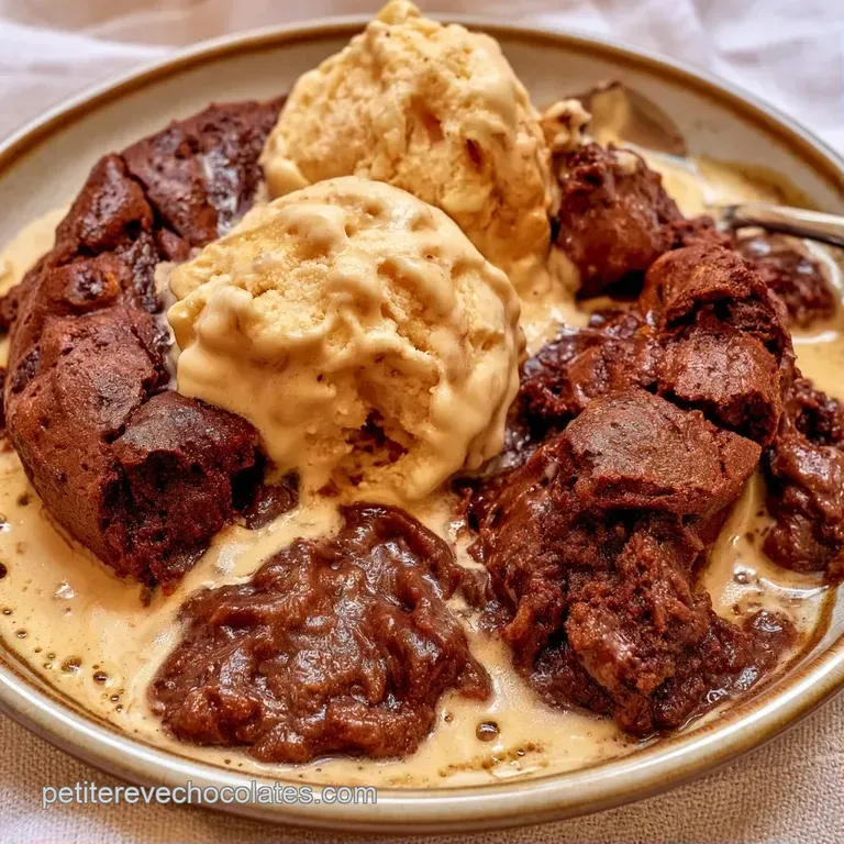 Moelleux brun chaud sur porcelaine blanche, agr&eacute;ment&eacute; d'une quenelle de glace onctueuse et de quelques &eacute;clats de cacao.