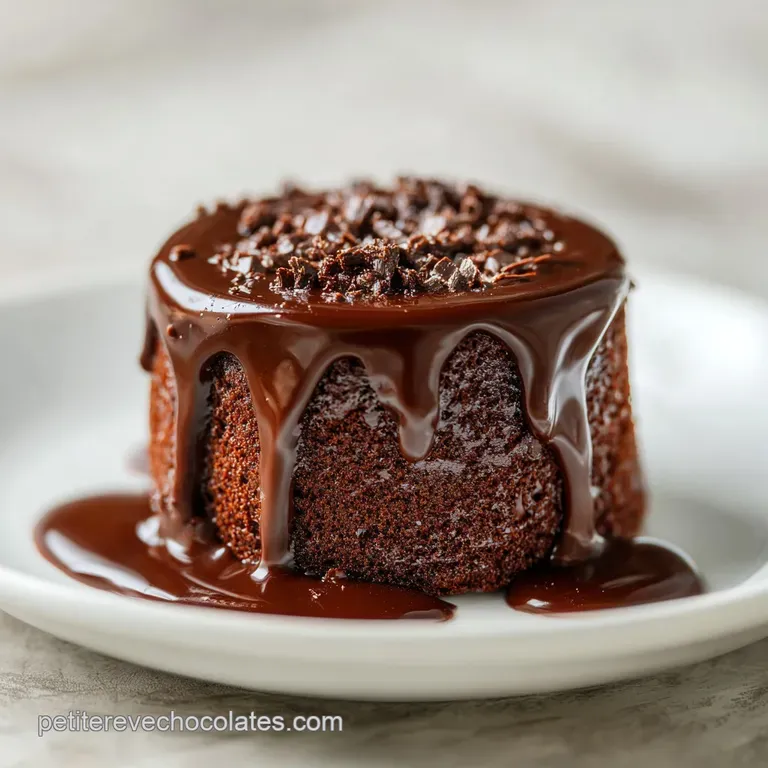 Slice of moist, dark chocolate cake on a white plate, garnished with vibrant red raspberries and a dusting of cocoa.